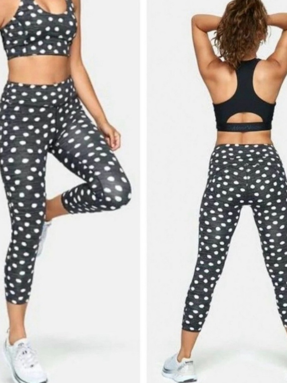 Outdoor Voices Black & White Polka Dot High-Waist Capri Leggings